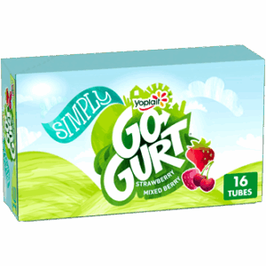 Simply Go-GURT Strawberry and Mixed Berry Kids Low Fat Yogurt Variety Pack, Gluten Free, 2 oz. Yogurt Tubes (16 Count)