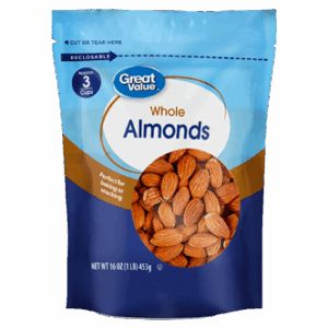 Whole Almonds Great Value For Health, 16 oz, Re-Closable Pouch
